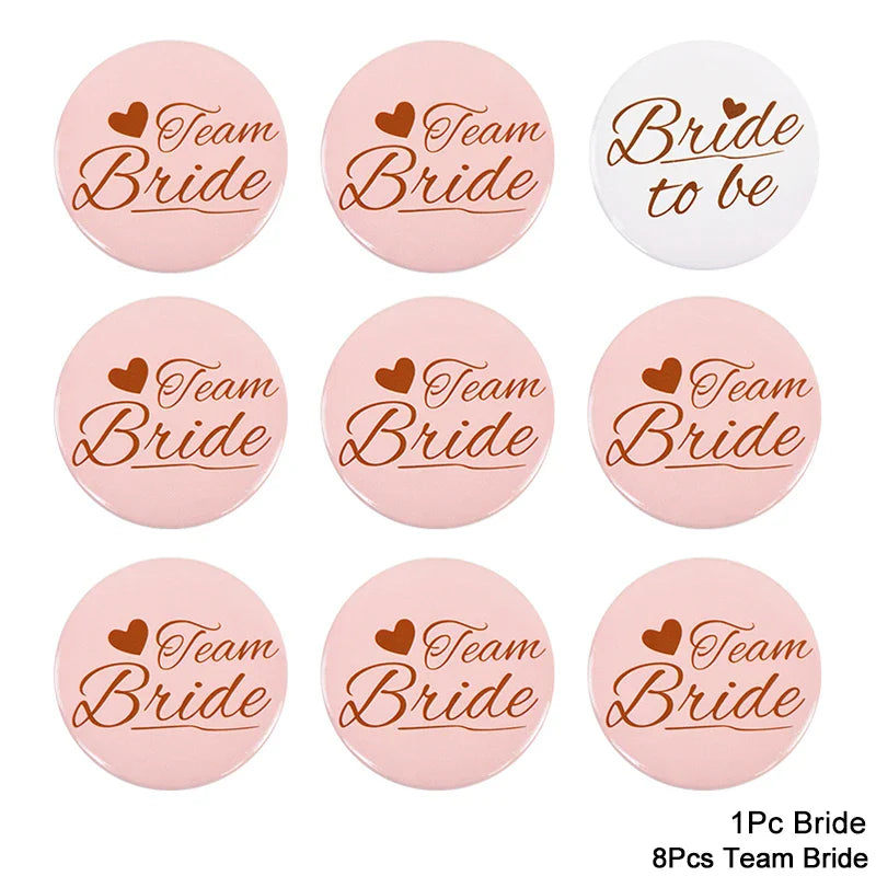 Rynx 12/1pcs Bride to be Team Bride Badge for Wedding Party Decor Bridesmaids Gift Bachelorette Party Hen Night Accessories