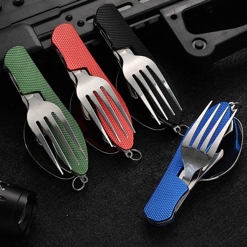 Lisslune | Multifunctional Outdoor Dining Cutlery Set: Fork, Spoon, Knife & Bottle Opener for Campers and Hikers