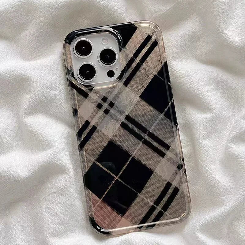 Lisslune | Für iPhone 16 Pro Max Hülle Retro Schwarz Gold Diamantgitter Muster Hülle Für iPhone Hülle 16 15 14 13 12 11 XR XS Max 7 8 Plus Cover