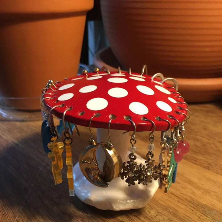 Rynx | Resin Mushroom Earring Storage Rack Beautiful Ornaments Jewelry Holder Organizer Stand Shelf Home Atmosphere Table Decoration 26 Holes