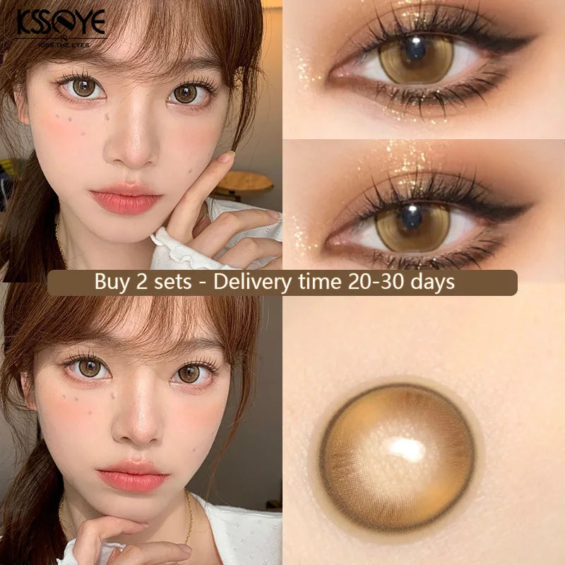 Lisslune | 1 Pair Korean Colored Contact Lenses for Visual Impairment Myopia Brown Eye Lenses Round Soft Premium Beautiful Pupils