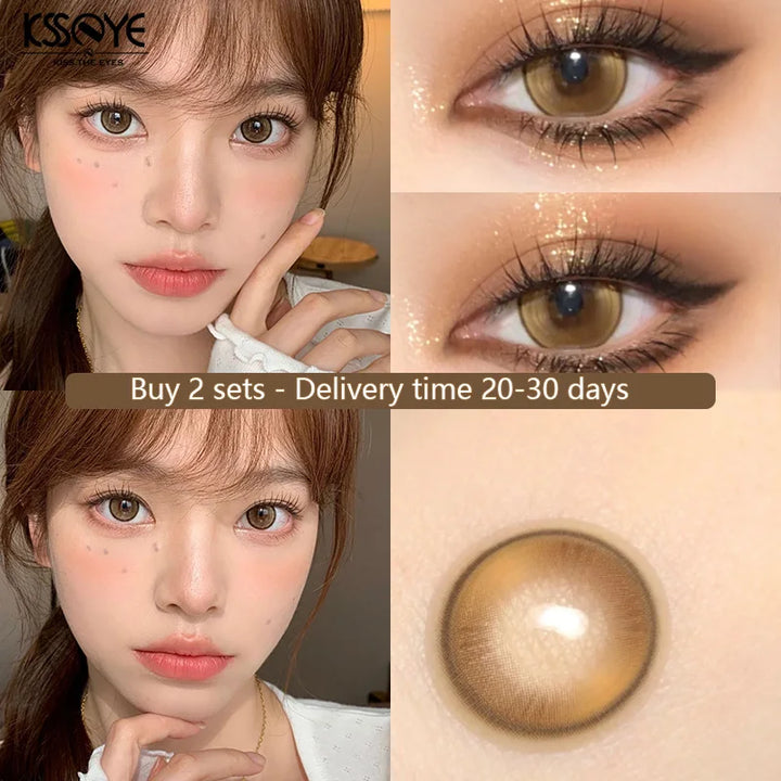 Lisslune | 1 Pair Korean Colored Contact Lenses for Visual Impairment Myopia Brown Eye Lenses Round Soft Premium Beautiful Pupils
