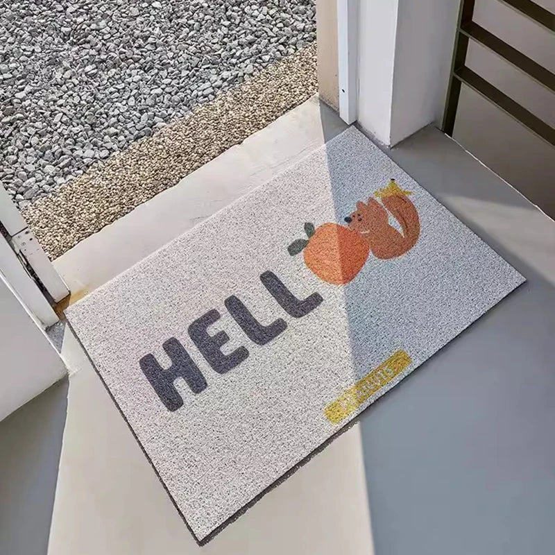 Rynx | Cute Fruit PVC Doormat Cuttable Squirrel Pear House Entrance Welcome Mat Rug Anti Dust Outdoor Pad Living Room Decor 45x75cm