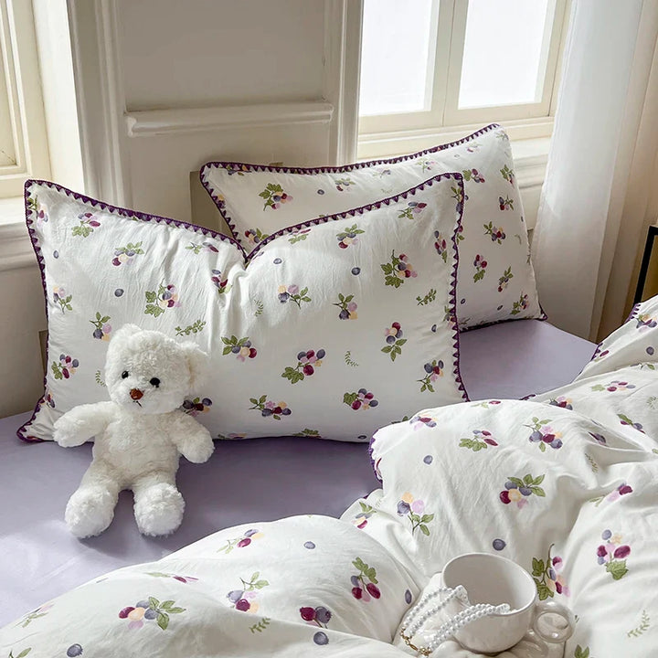Rynx | Cute Purple Grapes Duvet Cover Girl INS Bedding Set for Kids Queen Full Size Flat Bed Sheet Blanket Cover Pillowcase Kawaii