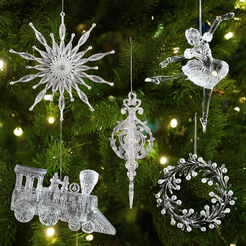 Rynx Christmas Tree Transparent Snowflake Hanging Ornaments Acrylic Pendants 2024 Christmas Decoration for Home Navidad Gifts New Year