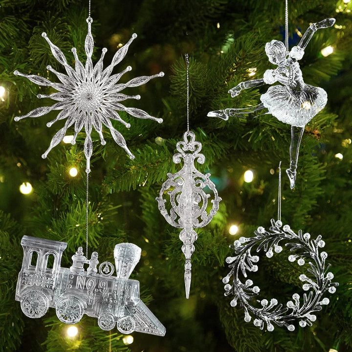 Rynx Christmas Tree Transparent Snowflake Hanging Ornaments Acrylic Pendants 2024 Christmas Decoration for Home Navidad Gifts New Year