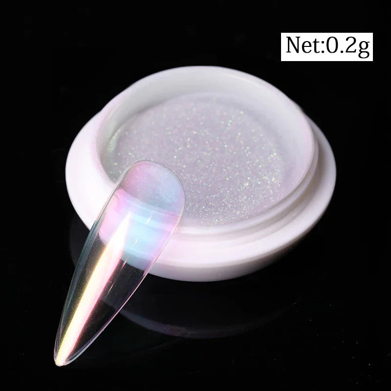 Rynx | Aurora Pearl White Nails Glitter Dust Chrome Gradient Rubbing on Powder Mirror Reflective Magnetic Pigment Nail Art Decorations