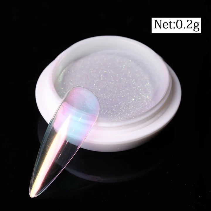 Rynx | Aurora Pearl White Nails Glitter Dust Chrome Gradient Rubbing on Powder Mirror Reflective Magnetic Pigment Nail Art Decorations