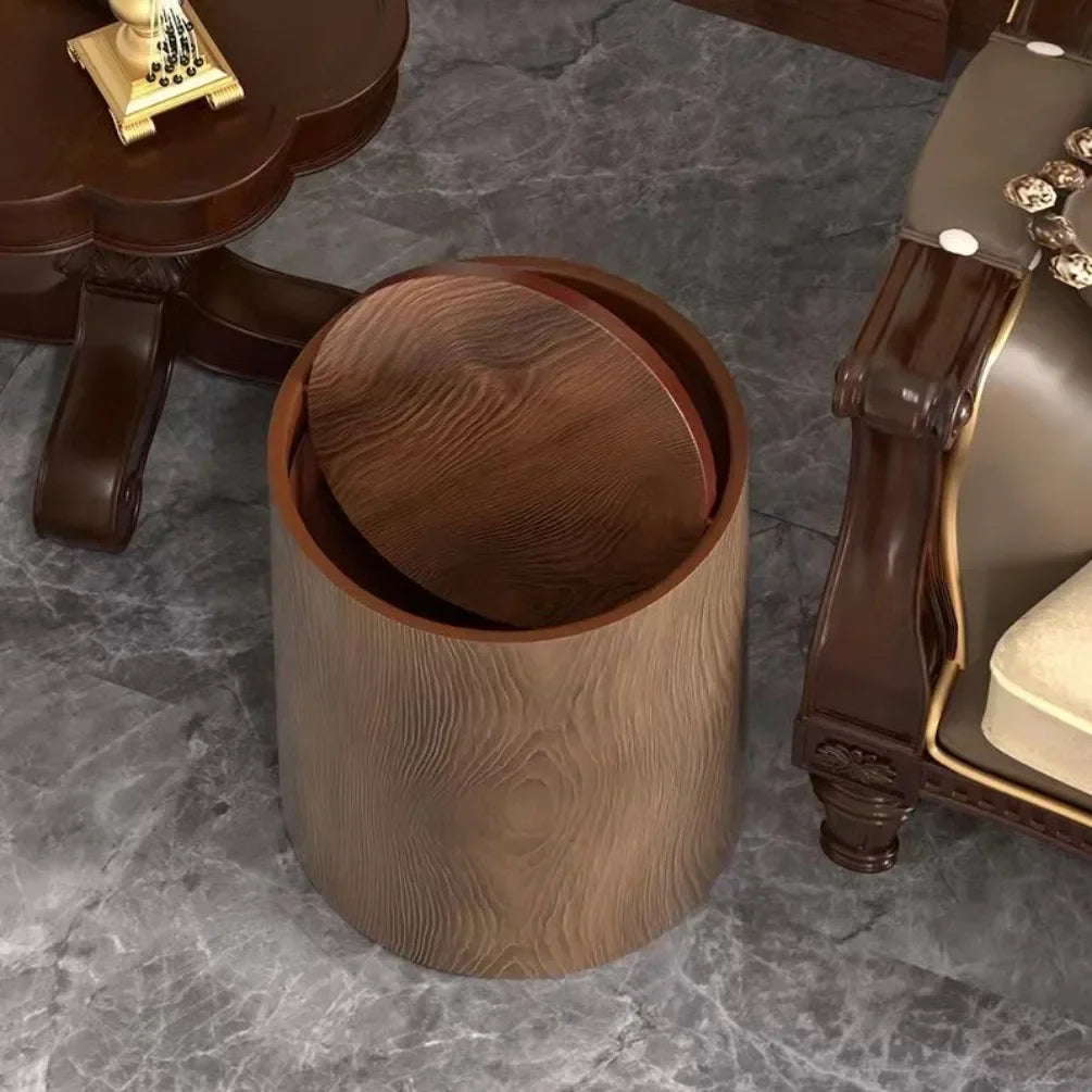 Rynx | Retro Wood Trash Can Waterproof Waste Basket Decoration Bathroom Trash Can Household Large Capacity Garbage Container Kitchen Accessories