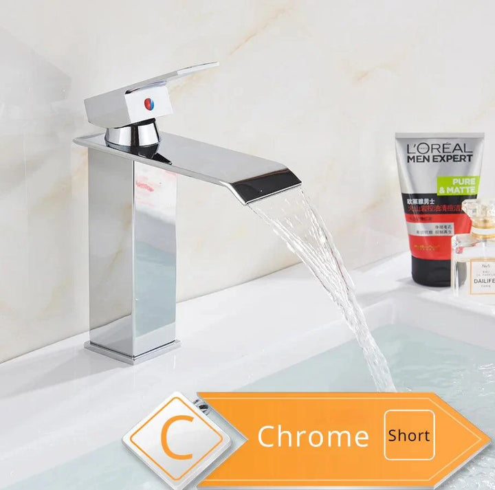 Lisslune | Modern black waterfall faucet with chrome accents for stylish bathrooms