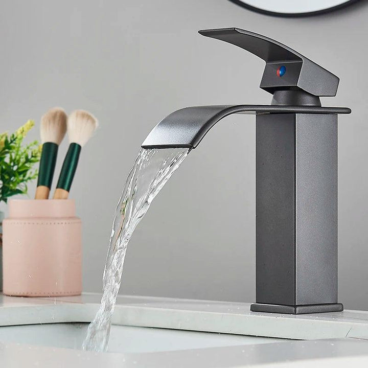 Lisslune | Modern black waterfall faucet with chrome accents for stylish bathrooms