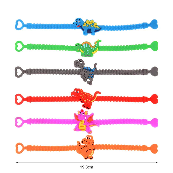 Rynx 6 Piece Dinosaur Party Rubber Bracelets Rings Kids Boys Jungle Dino Theme Birthday Party Decorations Gifts for Guests