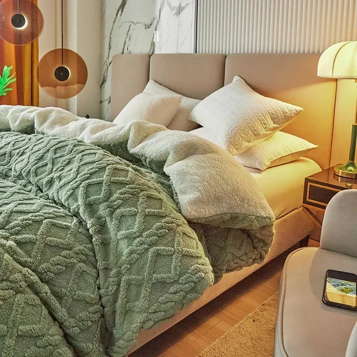Rynx Tafu Velvet Warm Winter Bed Cover Blanket Dual Use Artificial Cashmere Duvet Cover Soft Warm Coral Fleece Comforter Cover