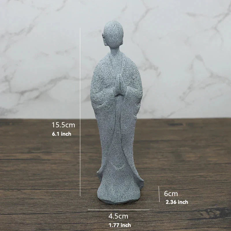 Lisslune | Buddha Stone Statue Small Buddhist Monks Tibetan Buddhism Figures Zen Garden Ornament Meditation Home Aquarium Decoration