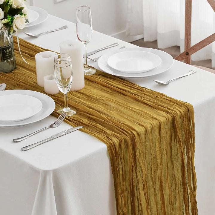 Rynx | Semi-transparent cheesecloth table runner for weddings, sage green Elegant country house decoration, Perfect for birthday parties Banquets arches Cake decor