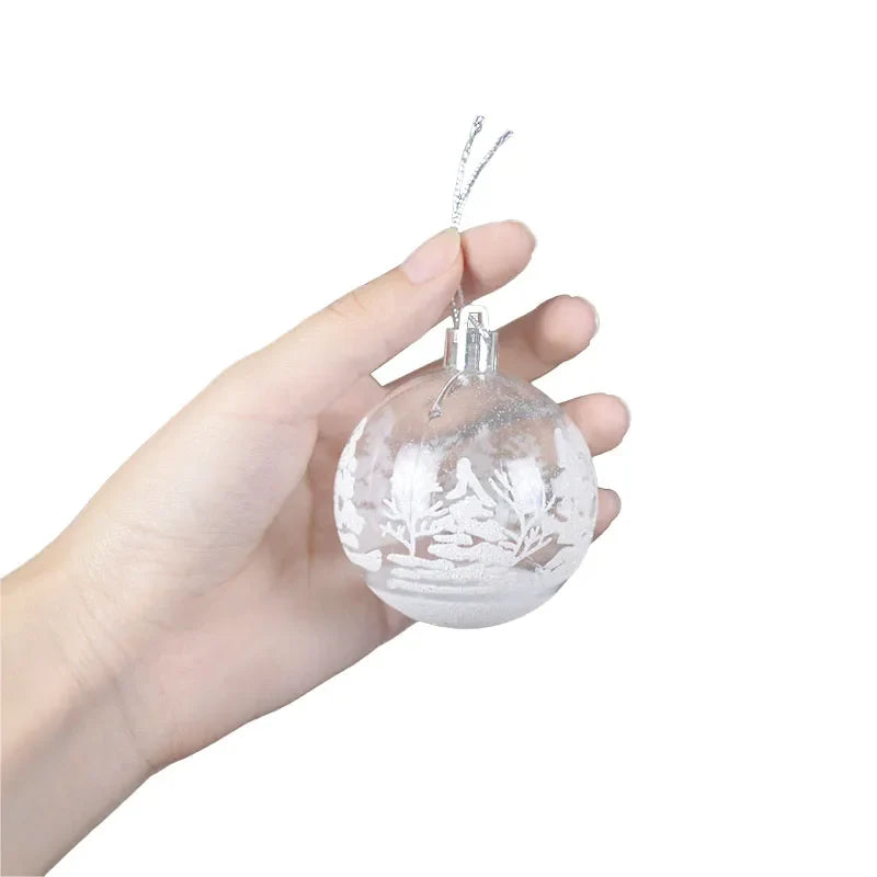 Rynx 6 pieces 6 cm transparent snow Christmas balls pendants for Christmas tree decoration clear balls hanging ornaments Xmas Navidad
