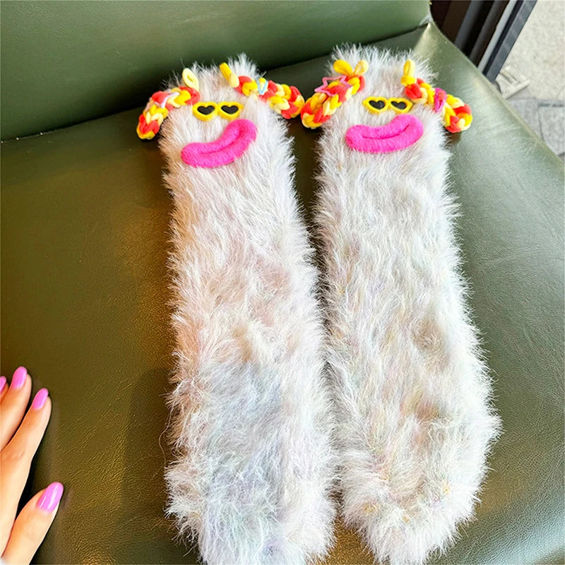 Lisslune | Fluffy Cartoon Women's Socks with Face