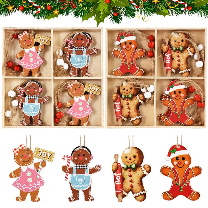 Rynx Christmas Wood Pendant Gingerbread Man Gnome Christmas Tree Hanging Decoration Noel Navidad Decorations for Home New Year Gift