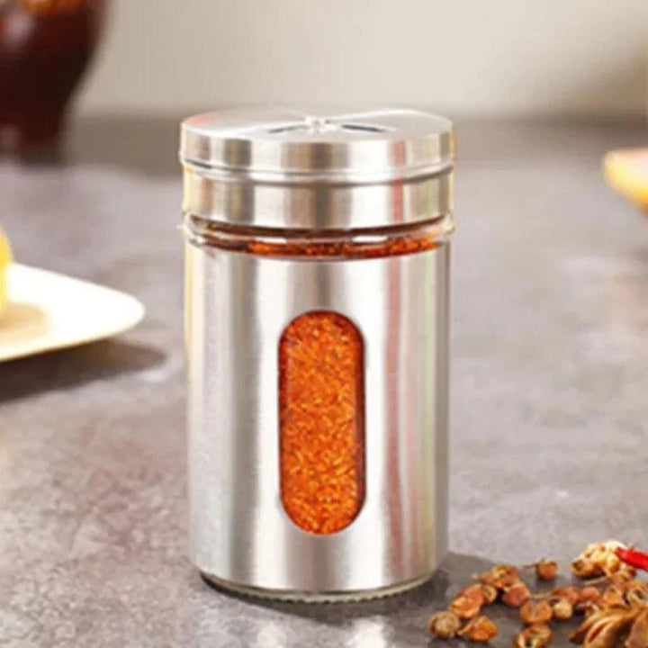 Lisslune | Stylish Rotating Glass Spice Dispenser Set with Stainless Steel Lids - Trio of Spice Jars