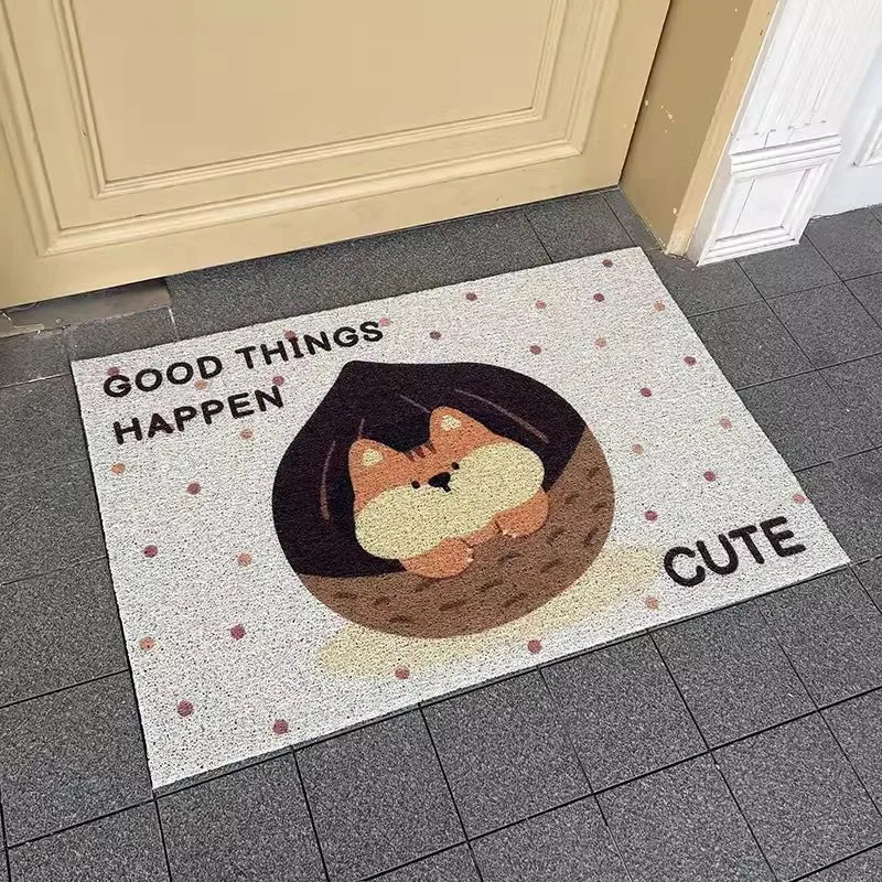 Rynx | Cute PVC Squirrel Doormat Cuttable Cartoon House Entrance Welcome Mat Carpet Anti Dust Pad Outdoor Aesthetic Living Space Decor