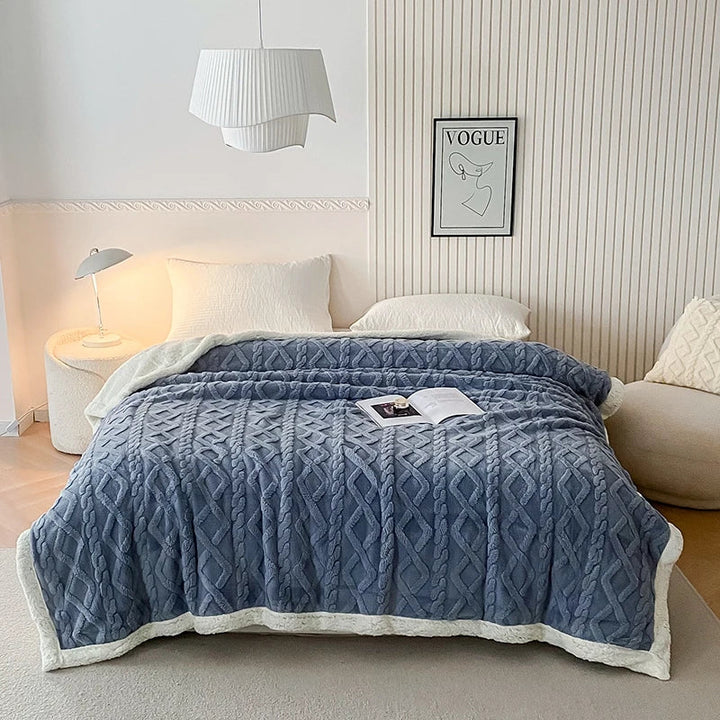Rynx | Solid Fleece Blanket Bed Throw Blankets Thick Fluffy Warm Soft Travel Blanket Double Layer Plush Blanket Winter for Sofa Couch