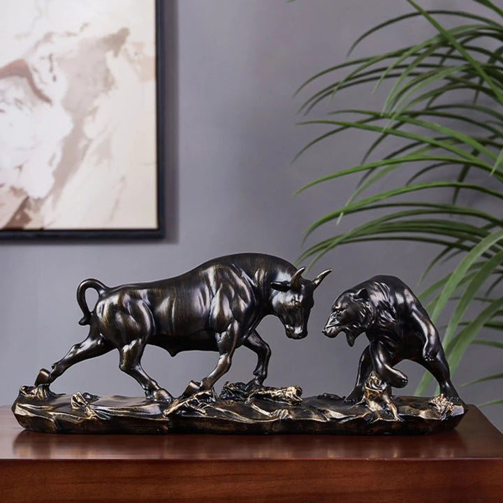 Lisslune | Feng Shui Bear and Bull Statue, Bull Figure, Collection Cow Sculptures Animal