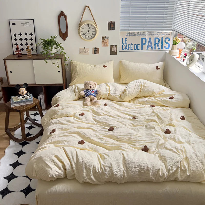 Rynx | Embroidery Bedding Duvet Set Pillowcase Bed Sheet Single and Double Bed Bedding Duvet Set Queen/King Double Single Bed