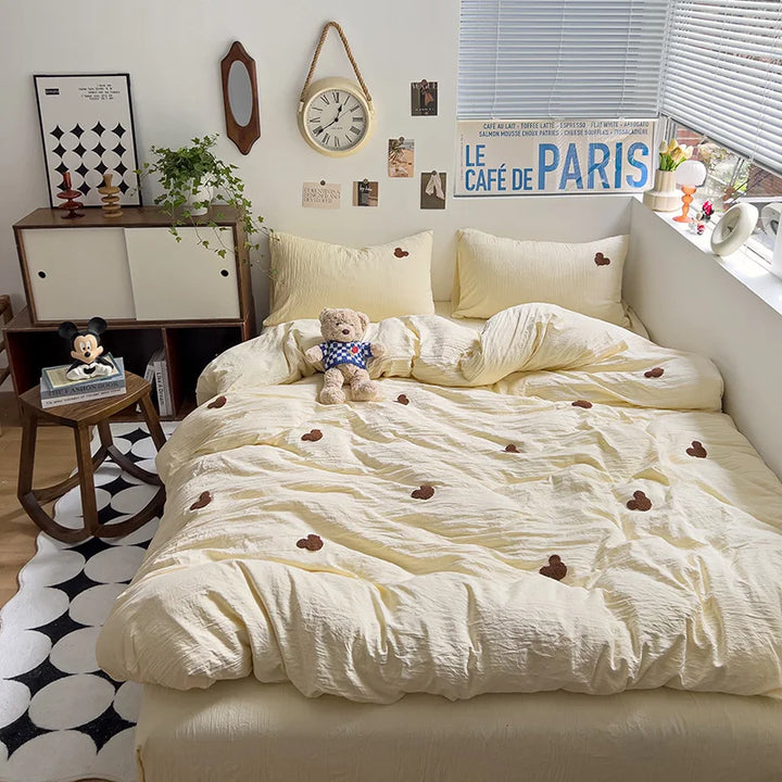 Rynx | Embroidery Bedding Duvet Set Pillowcase Bed Sheet Single and Double Bed Bedding Duvet Set Queen/King Double Single Bed