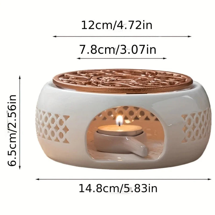 Rynx | 1pc Ceramic Teapot Heating Holder - Teapot warmer for heating tea, coffee, candle insulating base home decor
