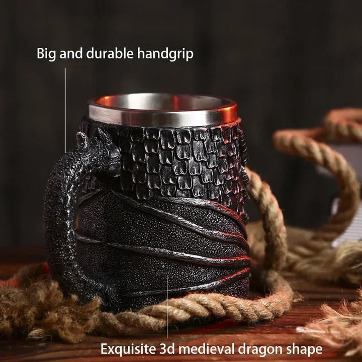 Lisslune | Medieval Dragon Resin Stainless Steel Mug as Coffee Mug or Tea Mug