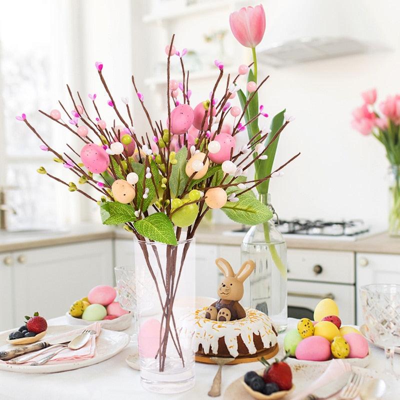 Lisslune | Vibrant Easter Egg Floral Foam Tree Branch: Playful Home Decor Accent