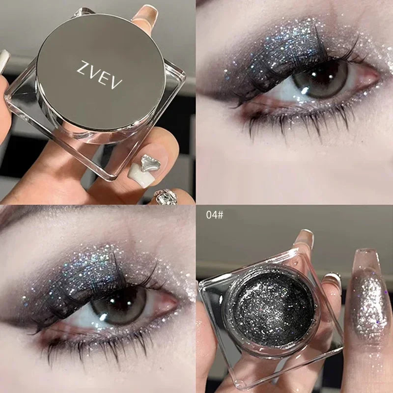 Rynx | Glitter Punk Smoky Black Eyeshadow Gel Makeup Palette Metallic Dark Silver Wet Eyes Shadow Highlighter Pearls Pigments Cosmetics