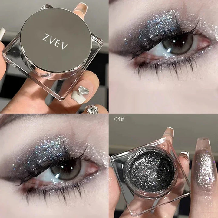 Rynx | Glitter Punk Smoky Black Eyeshadow Gel Makeup Palette Metallic Dark Silver Wet Eyes Shadow Highlighter Pearls Pigments Cosmetics