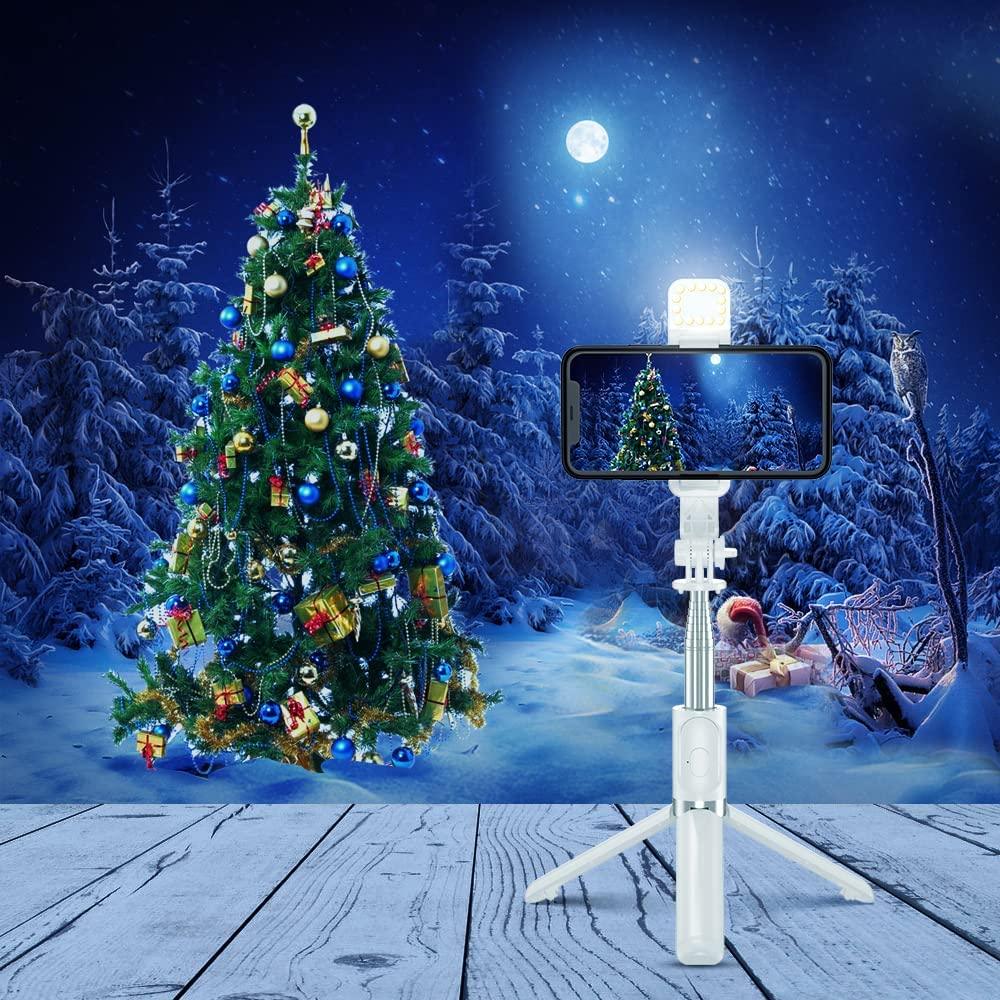 Lisslune | Versatile wireless tripod selfie stick with Bluetooth remote control, 360° rotation and built-in fill light - Compatible with Android and iOS