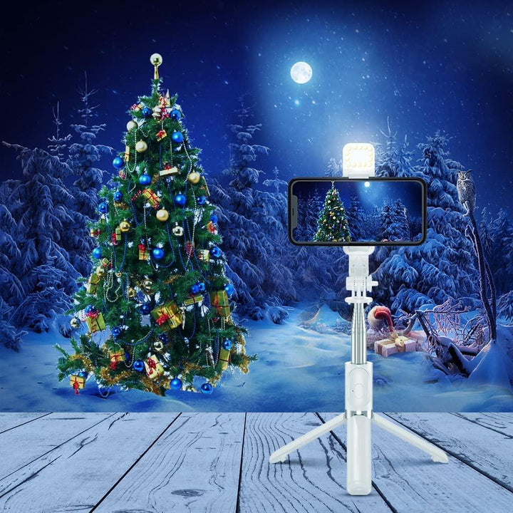 Lisslune | Versatile wireless tripod selfie stick with Bluetooth remote control, 360° rotation and built-in fill light - Compatible with Android and iOS