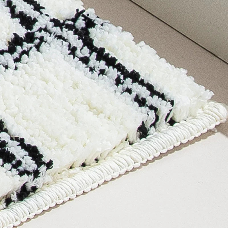 Rynx | Geometric Tufting Bathroom Mat Bath Rug Soft Black White Grid Pad Living Room Carpet Non-Slip Hall Home Door Decor