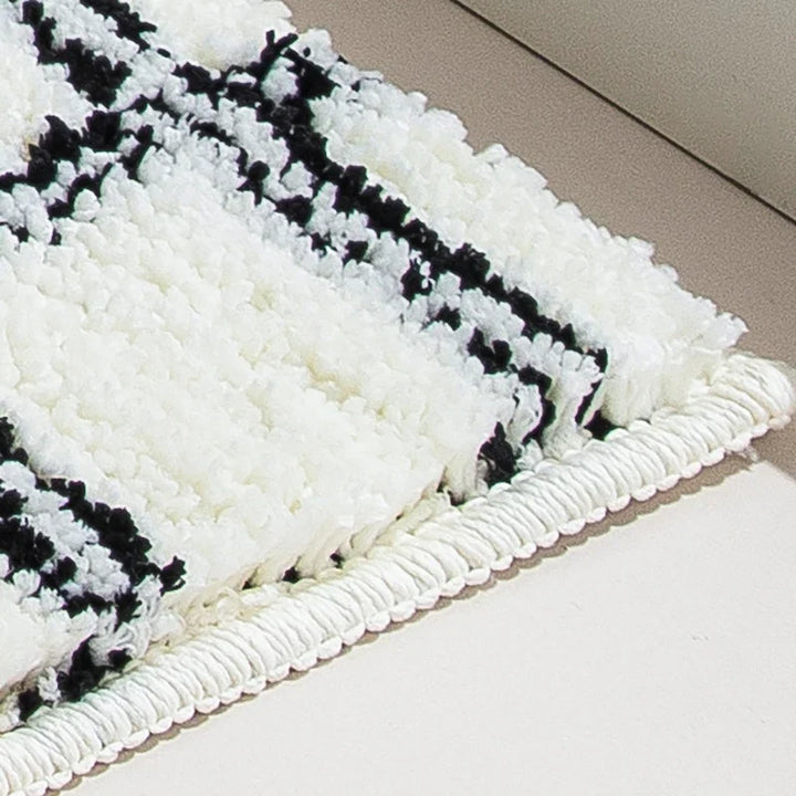 Rynx | Geometric Tufting Bathroom Mat Bath Rug Soft Black White Grid Pad Living Room Carpet Non-Slip Hall Home Door Decor