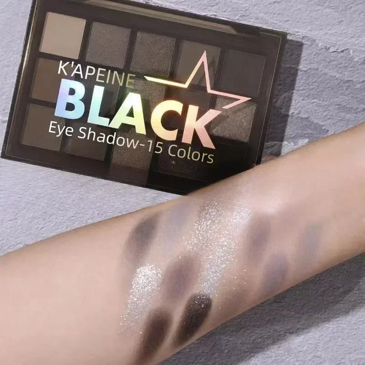 Rynx | 15 Colors Eyeshadow Palette Black Smoky Cool Tones Eyeshadow Metallic Pearlescent Matte Silver Gray Long-lasting Eyeshadow Party Makeup