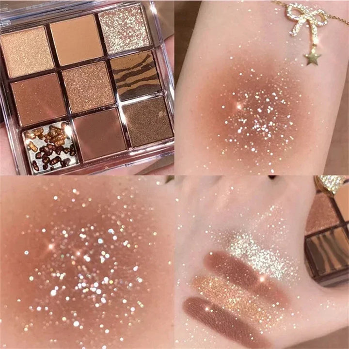 Rynx | 9 Colors Chocolate Eyes Makeup Palette Pearl Matte Earth Tone Eyeshadow Palette Glittering Sequin Eye Pigments Long Lasting Makeup