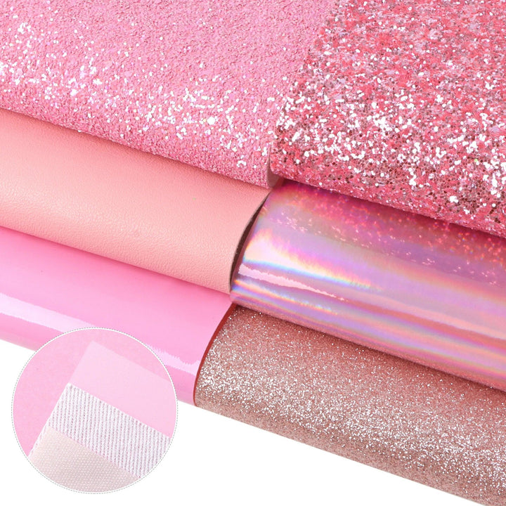 Lisslune | Sparkling Pink Synthetic Leather Crafting Set - 7 Glitter Sheets, 20x33cm Each
