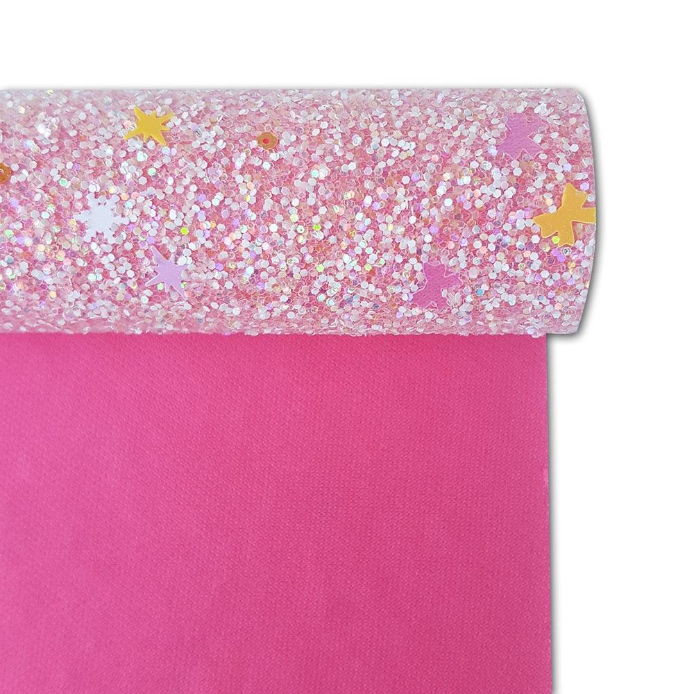 Lisslune | Glamorous Rose Pink Glitter Synthetic Leather Fabric Roll for Creative Projects