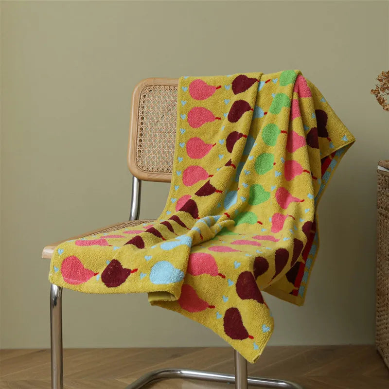 Rynx | Cute Fruit Pear Pattern Cotton Soft Face Towel for Kids Absorbent Bath Towel Comfortable Cotton Household Towel Beach Towels