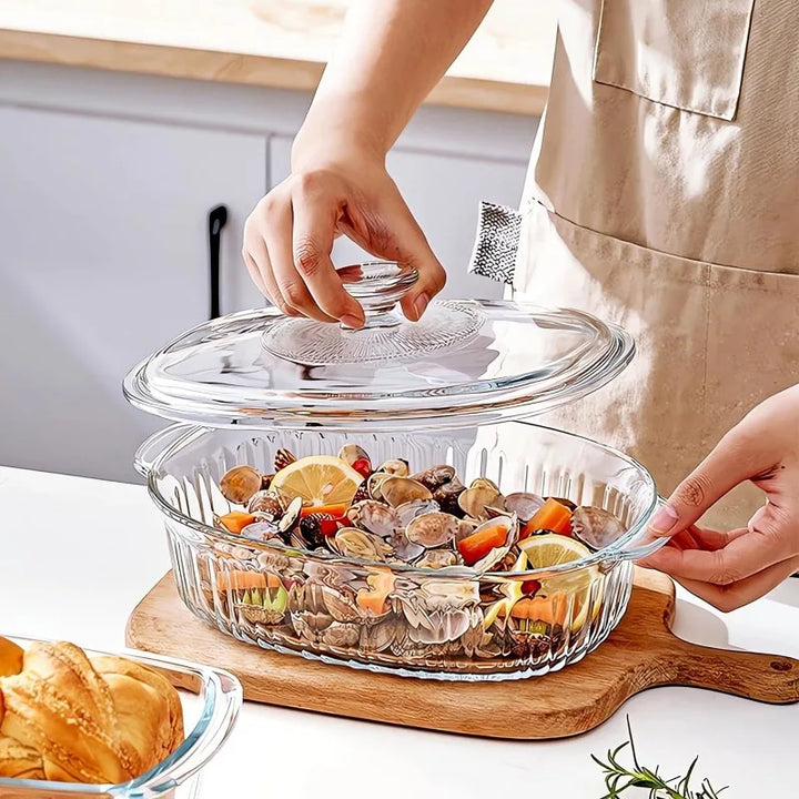 Lisslune | 4-piece Glass Bakeware Set with 2 Bakeware Dishes with Glass Lids, 1.9 Qt and 3 Qt