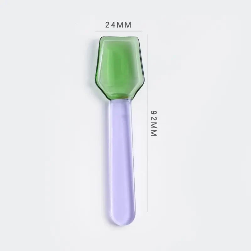 Rynx | Colored glass spoon dessert ice salad spoon with handle coffee soup stirring spoon high borosilicate heat and cold resistance