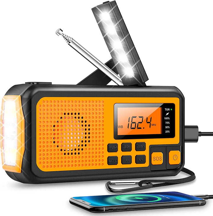 Lisslune | Emergency Radio with Crank & Solar – Portable Dynamo Radio with Power Bank & LED Flashlight