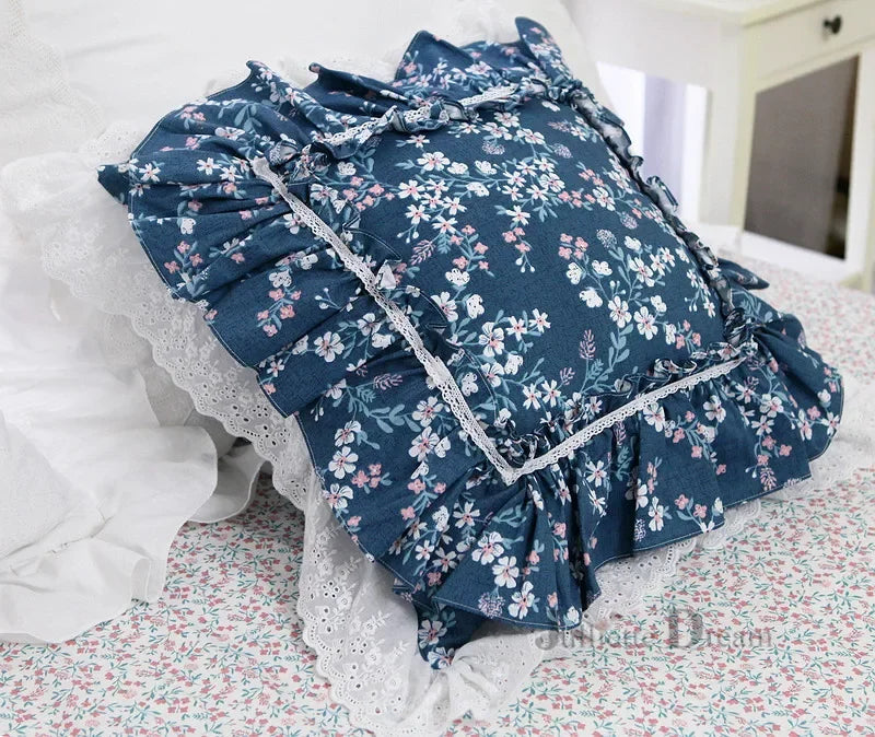 Rynx Top Luxury khaki European embroidery pillowcase large ruffle lace pleated pillowcase cake layers princess bedding pillowcase