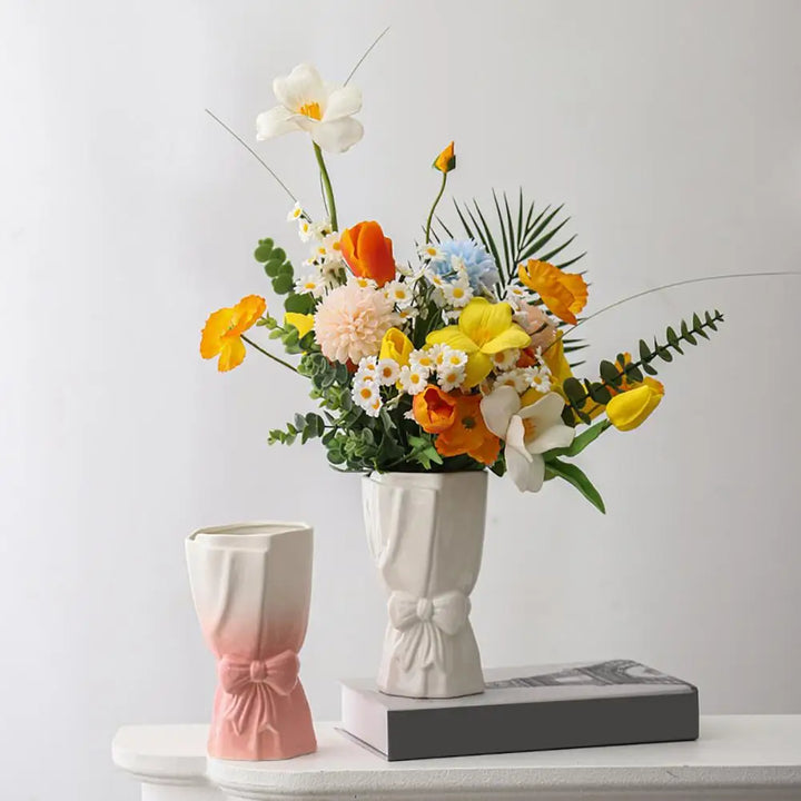 Lisslune | Ribbon Bow Ceramic Tabletop Flower Vase