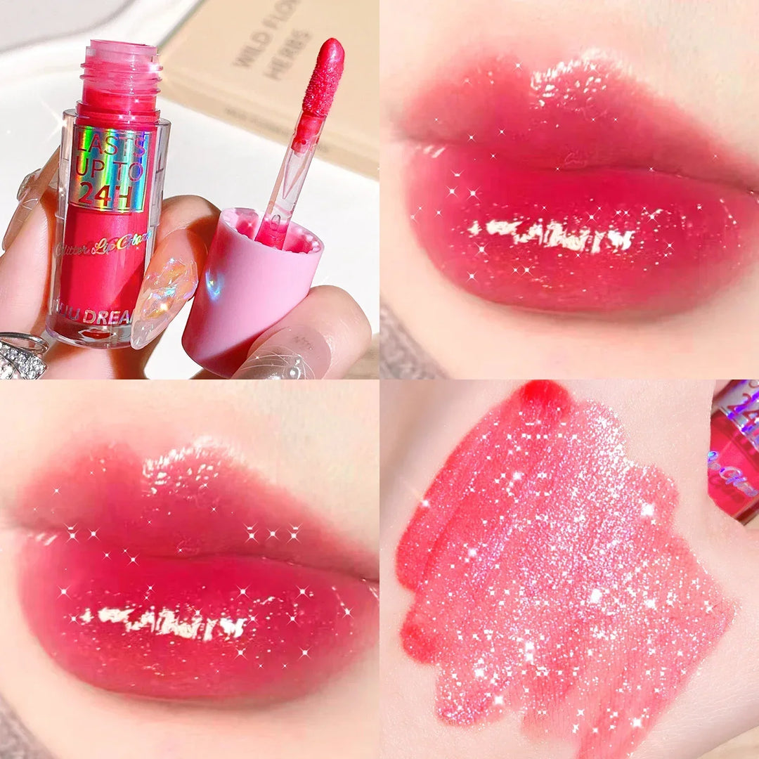 Rynx | Water Glitter Lip Oil Honey Liquid Lipstick Color Change Plumping Lip Lacquer Tint Crystal Clear Texture Lip Balm Korean Makeup