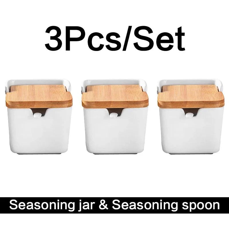 Lisslune | Chic European ceramic spice storage set with salt box & spice organizer