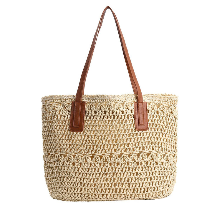Lisslune | Genevieve | Chic Straw Tote Bag with Genuine Leather Straps – Elegant Summer Handbag
